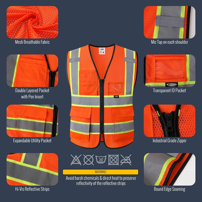 JKSafety Safety Vest for men women Hi Vis Reflective Vest with Pockets and Zipper High Visibility Meet ANSI Standard（BX320