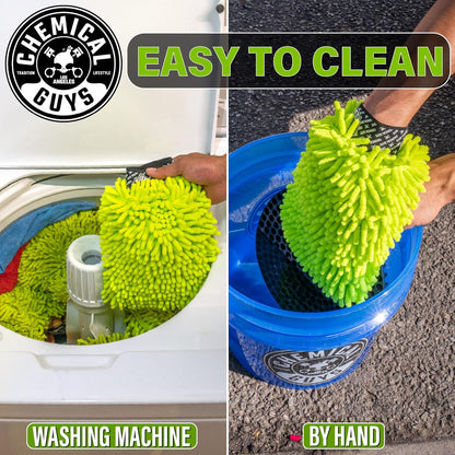 Chemical Guys Chenille Premium Scratch-Free Microfiber Wash Mitt for Car Washing - 2 Pack, Lime Green, Ultra-Soft Car Wash Gloves, Swirl-Free Finish, Safe for Trucks, SUVs, Motorcycles, and More