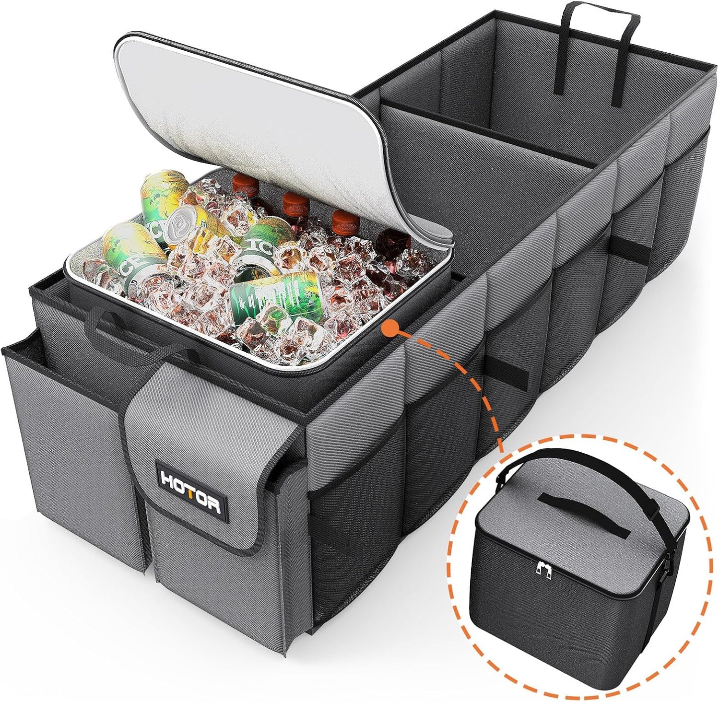 HOTOR Trunk Organizer, Sturdy Foldable with Cooler for Car & SUV, 3 Compartments, Black, 30.90”×12.60”×10.63”