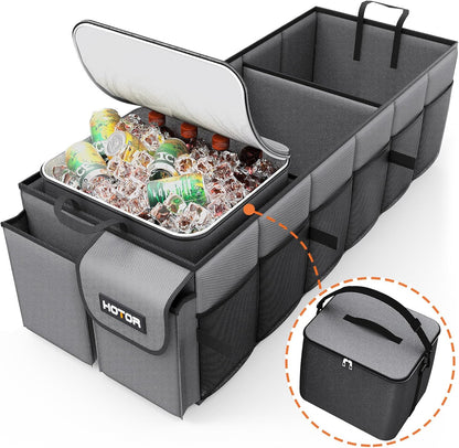HOTOR Trunk Organizer, Sturdy Foldable with Cooler for Car & SUV, 3 Compartments, Black, 30.90”×12.60”×10.63”
