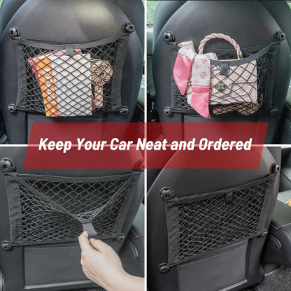 RED WOLF 2 Layer Small Mesh Cargo Net Elastic Storage Netting 2 Pcs Stretchable Car Organizer Net 14×10 Inch for Trunk RV Boats Home Auto Cargo Net Pocket with Screws and Hooks