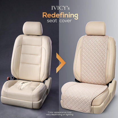 IVICY Faux Linen Front Car Seat Cover – Non-Slip Bucket Seat Protector for Most Cars, SUVs, Vans & Trucks – 1 Seat Cover, Machine Washable, Side-Airbag Friendly, Light Beige