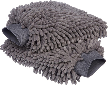 Amazon Basics Absorbent Microfiber Car Wash Drying Mitts, 2 Pack, Gray, 10.44" L x 9.06" W