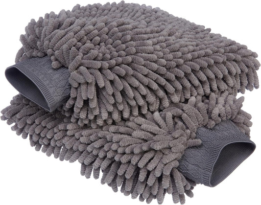 Amazon Basics Absorbent Microfiber Car Wash Drying Mitts, 2 Pack, Gray, 10.44" L x 9.06" W