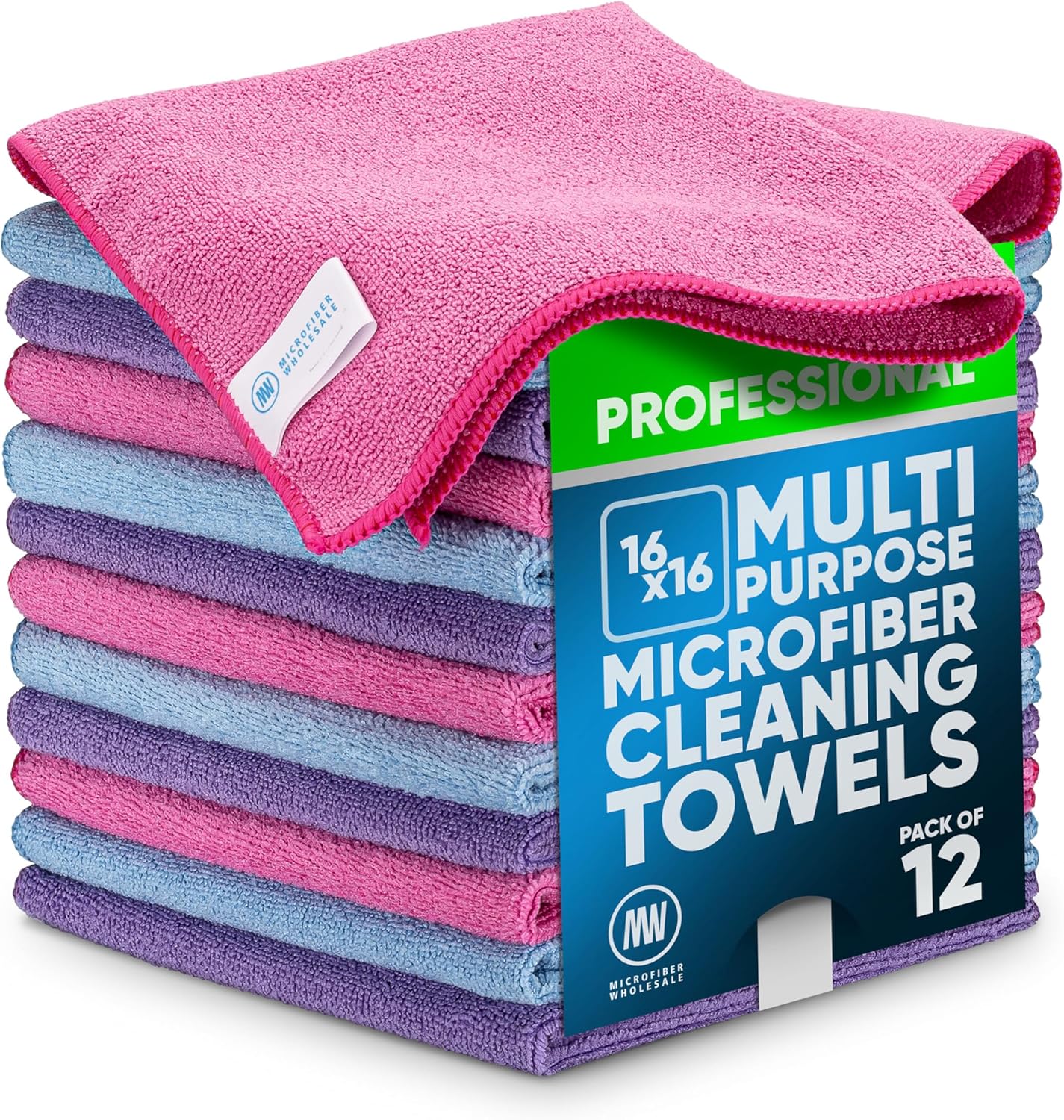 Microfiber Wholesale MW Pro 16x16 Auto Detailing Towels - Plush Car Drying Cloths for Wax Removal, Interiors & Body Shops - Scratch Free (Black, 12-Pack)