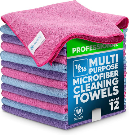 Microfiber Wholesale MW Pro 16x16 Auto Detailing Towels - Plush Car Drying Cloths for Wax Removal, Interiors & Body Shops - Scratch Free (Black, 12-Pack)