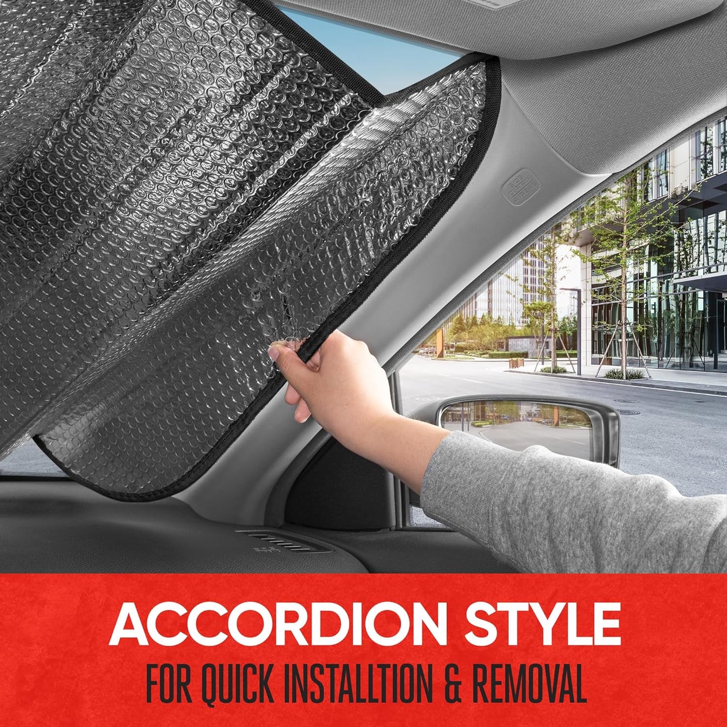 Motor Trend Windshield Sunshade for Car, Truck & SUV, Black - Folding Sun Shade for Front Window, Auto Sun Visor Heat Protection, UV Rays Blocker (58 x 24 Inch)
