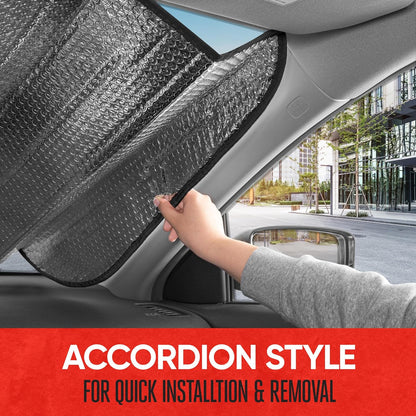 Motor Trend Windshield Sunshade for Car, Truck & SUV, Black - Folding Sun Shade for Front Window, Auto Sun Visor Heat Protection, UV Rays Blocker (58 x 24 Inch)