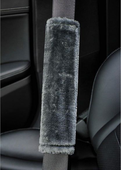 Amooca Soft Faux Fur Universal Fit Seatbelt Cover Car Truck SUV Airplane Seat Belt Shoulder Pad for Carmera Backpack Straps Neck Cushion Protector 2 Pack 10.5in Dark Gray