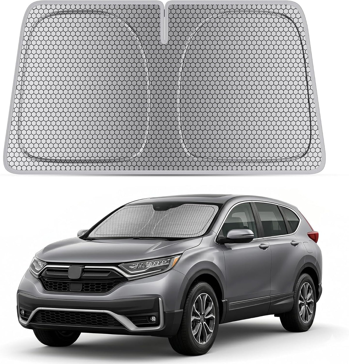 helloleiboo Graphene Car Windshield Sun Shade Car Sun Shade for Windshield with Heat Absorption Coating Foldable Design with UV Protection to Keep Your Car Interior Cooler Silver (X-Large-61 × 34 in)