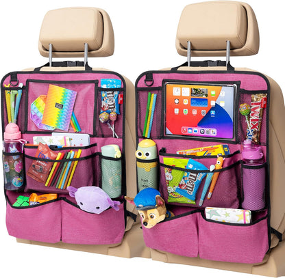 Helteko Backseat Car Organizer, Kick Mats Back Seat Protector with Touch Screen Tablet Holder, Organizer for Kids, Travel Accessories, Mat 9 Storage Pockets 2 Pack