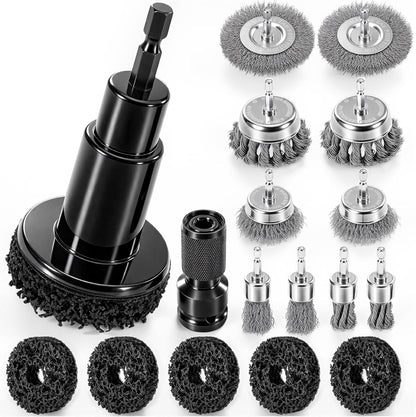 ACOCO Wheel Hub Cleaning Tool and Wire Brush Set, 1/4" Hex Shank Brake Rotor Resurfacing Kit with 10 Drill Brushes & 5 Polishing Pads for Lug Studs, Calipers and Automotive Rust Removal