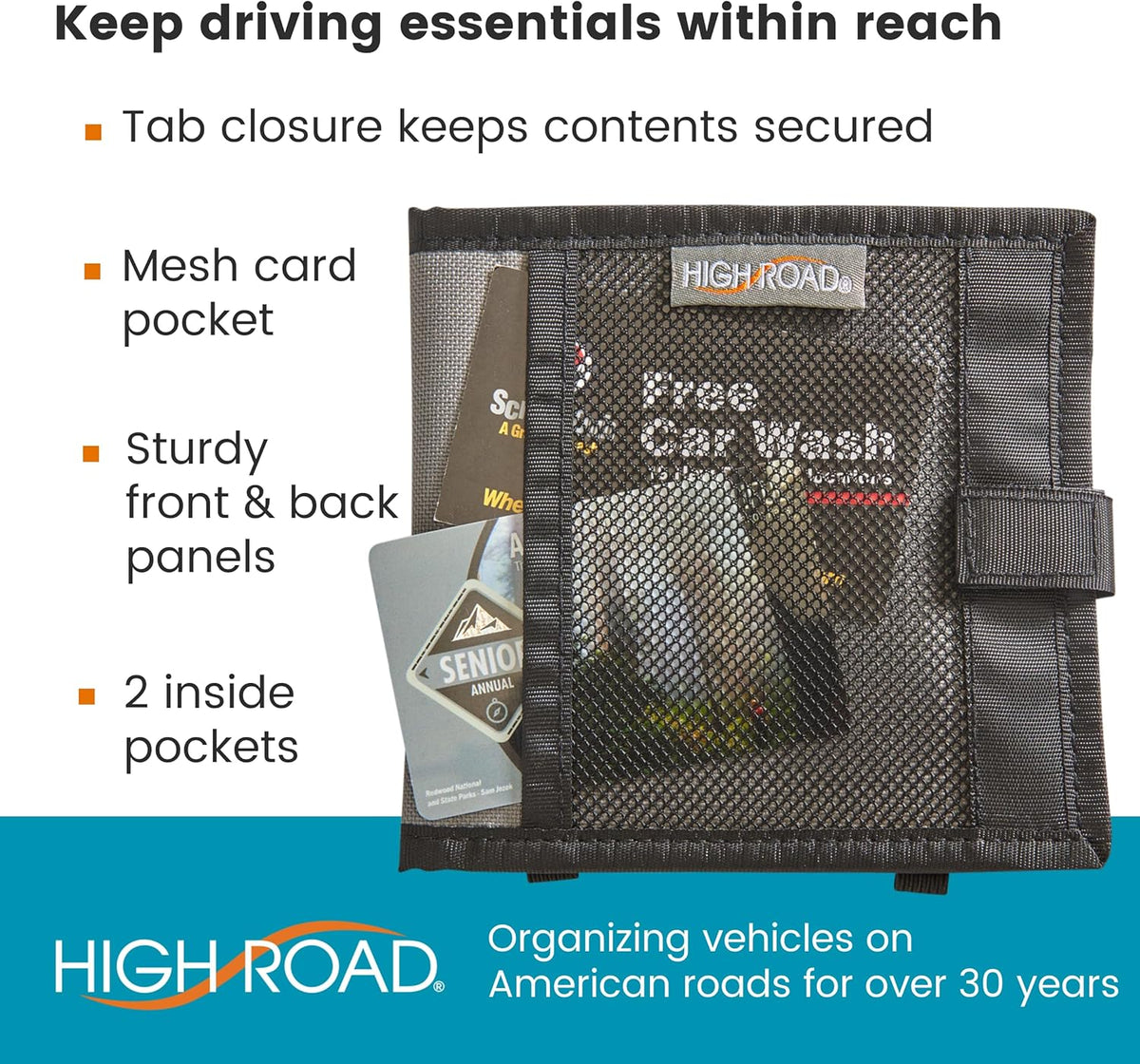 High Road Car Registration and Insurance Card Holder for Sun Visor, Glove Box or Console with 2 Clear Hidden Car Document Pockets
