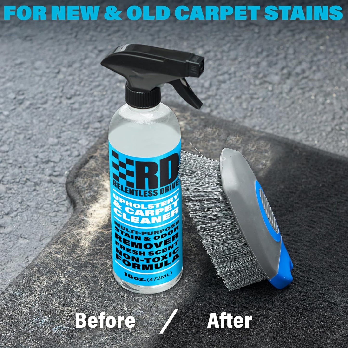 Relentless Drive Car Upholstery & Carpet Cleaner – Professional Interior Seat Cleaner for Fabric, Floor Mats & Auto Upholstery, Safe for All Cars, Kit with Heavy Duty Brush (16oz)