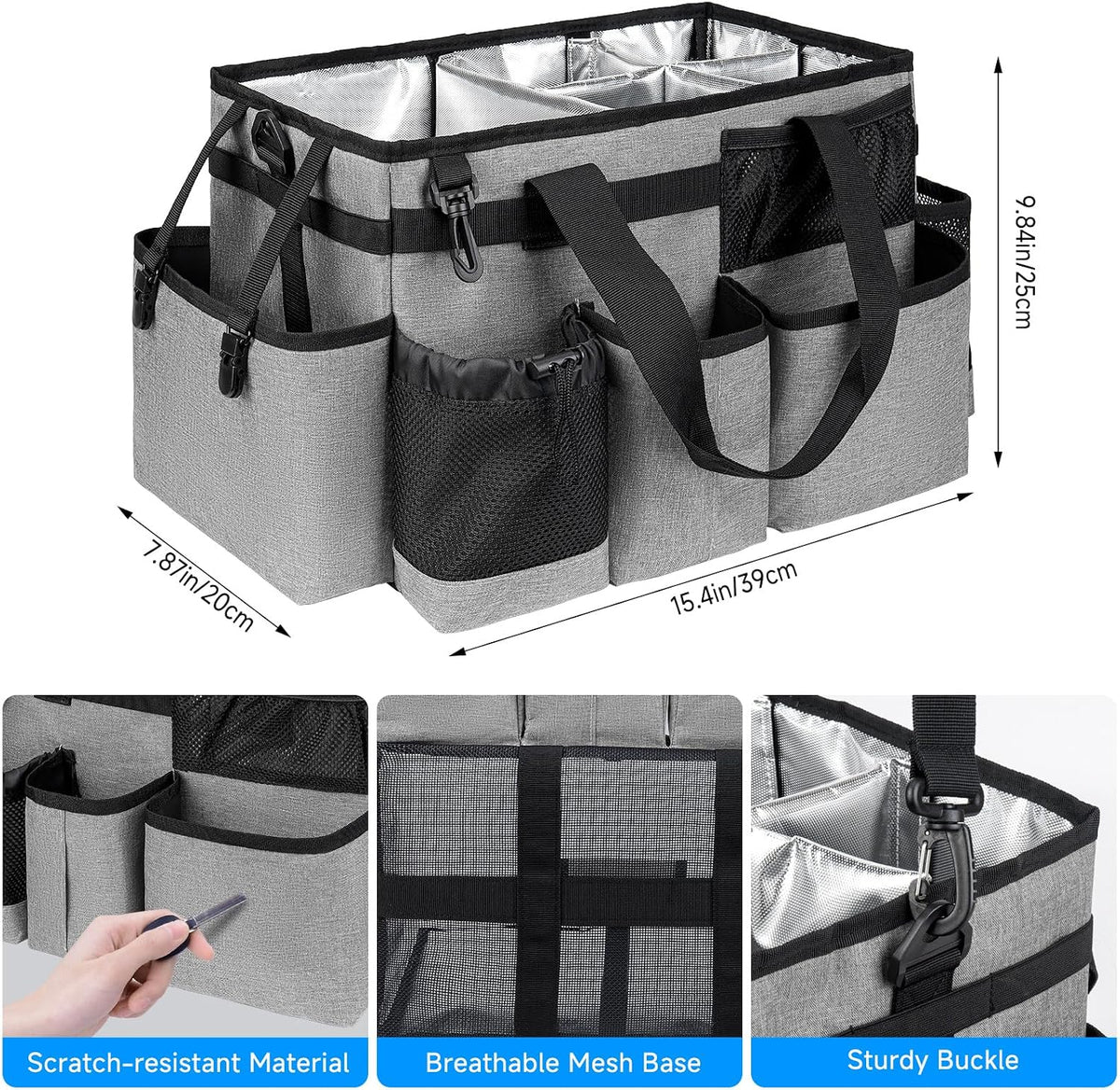 Cleaning Caddy Bag, Cleaning Supplies Organizer for Housekeepers, Housekeeping Caddy with Handle and Detachable Padded Cushion, Black