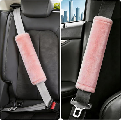 Amooca Soft Faux Fur Universal Fit Seatbelt Cover Car Truck SUV Airplane Seat Belt Shoulder Pad for Carmera Backpack Straps Neck Cushion Protector 2 Pack 10.5in Dark Gray