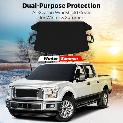 EcoNour Windshield Cover for Ice and Snow - Universal Fit for Car, SUV, Truck, Heavy Duty 600D Oxford Fabric Frost Protector for Ice & Sleet, Includes Anti-Theft Straps, Medium (69"x42")