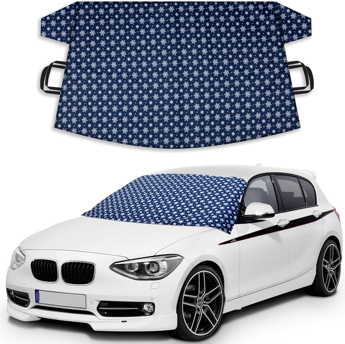 EcoNour Windshield Cover for Ice and Snow - Universal Fit for Car, SUV, Truck, Heavy Duty 600D Oxford Fabric Frost Protector for Ice & Sleet, Includes Anti-Theft Straps, Medium (69"x42")