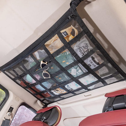SUV Car Ceiling Cargo Net Pocket,35.4"x23.6" Double-Layer Mesh Car Roof Storage Organizer for Ford,F150,Jeep,Honda CRV,RAV4,Van Organizers and Storage,Camping Accessories