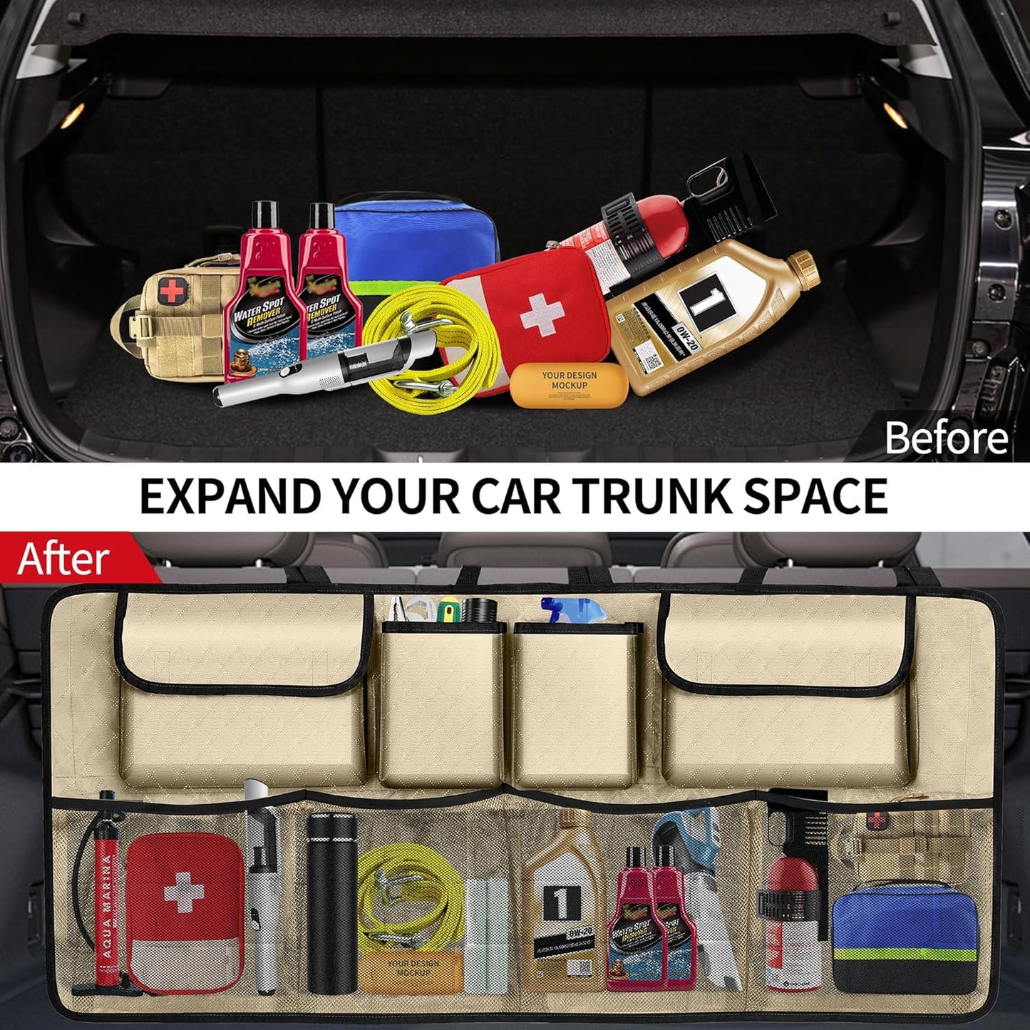 Car Trunk Organizer and Storage, Large Capacity Backseat Hanging Storage Accessories, Backseat Car Organizer for SUV/MPV/Truck (Black)