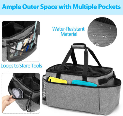 HODRANT Extra-Large Cleaning Caddy, Organizer with Handles for Cleaning Tools & Products Storage, Large Capacity Tote Bag for Car, Home & Housekeeping Work, Gray