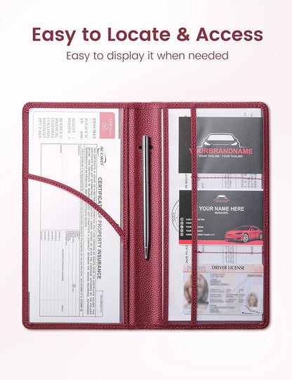 Yarnic Car Registration and Insurance Holder, Pu Leather Car Registration and Insurance Card Holder Car Document Holder for Cards, Essential Document, Driver License (Pink)