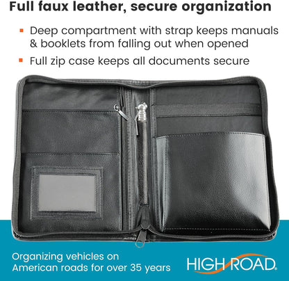 High Road Car Owners Manual Case and Glove Compartment Document Holder - Pebbled Faux Leather Glove Box Organizer for Car, SUV, Truck