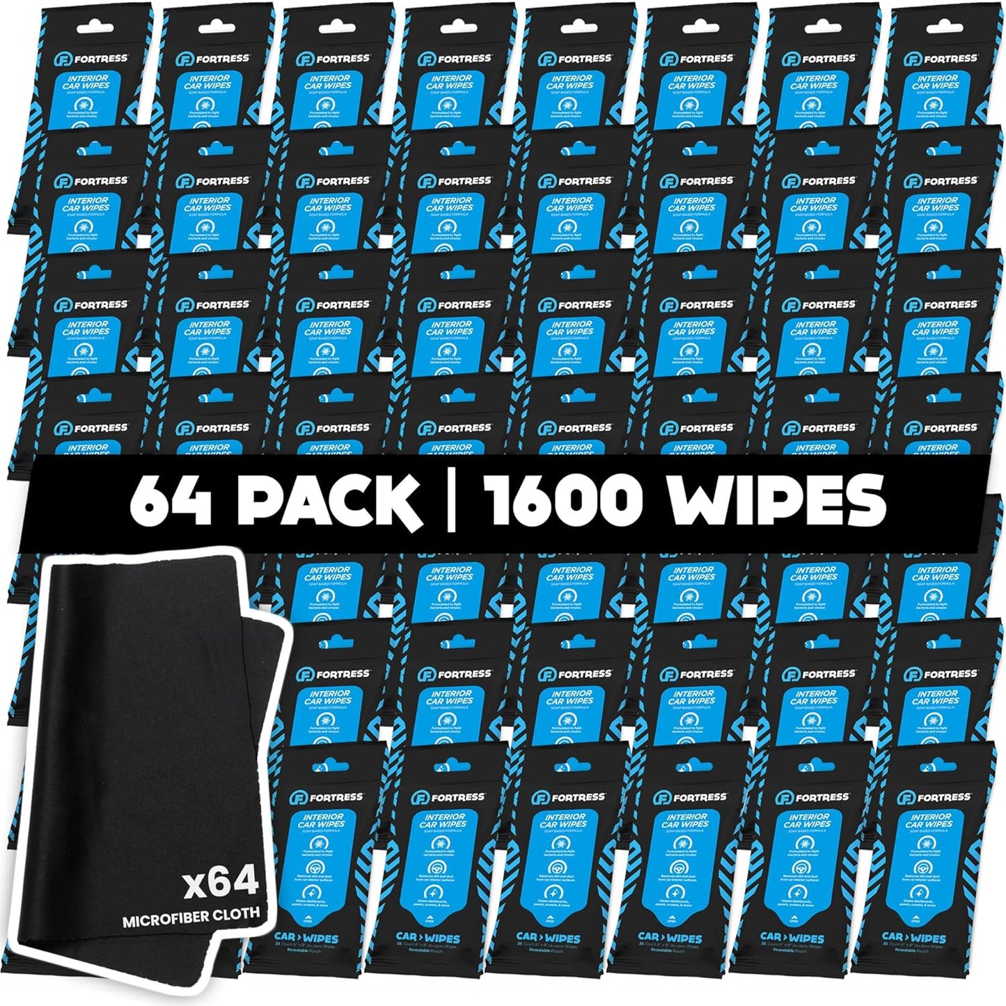 Fortress Car Interior Wipes (25 ct.) for Car Interior Cleaning, Dashboard, Seats, Detailing, and Steering Wheel [Travel Size] Skin-Safe Car Interior Cleaner Supplies