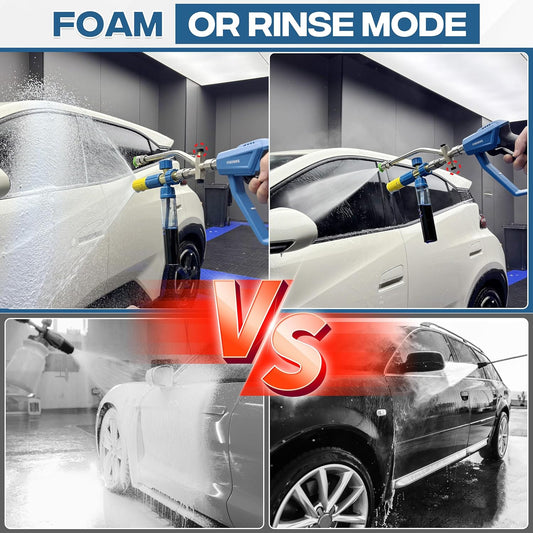 FIXFANS Foam Cannon Gun Dual Connector Accessory for Pressure Washer, Double Tip Attachment Soap Cannon with Power Washer Short Gun, Car Wash Foam Gun Kit, 1/4" Quick Connect, 5 Nozzle Tips