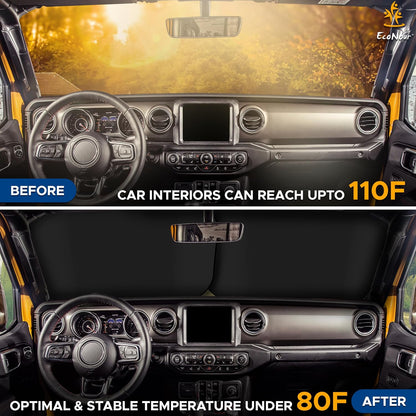 EcoNour 2 Piece Foldable Car Windshield Sun Shade – UV & Heat Protection, Interior Cooling, Durable Upgraded Design, Easy Fold, Front Window Sunshade - Medium (31" L x 28" W)