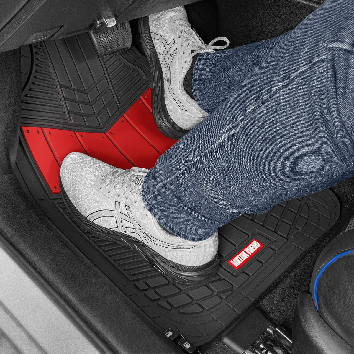 Motor Trend DualFlex™ Rubber Car Floor Mats All Weather Waterproof 4-Piece Sporty Two-Tone Design Car Mats Full Set - Universal Trim-to-Fit Floor Mats for Car, SUV, & Trucks - Car Carpet Protector