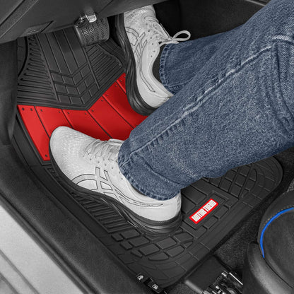 Motor Trend DualFlex™ Rubber Car Floor Mats All Weather Waterproof 4-Piece Sporty Two-Tone Design Car Mats Full Set - Universal Trim-to-Fit Floor Mats for Car, SUV, & Trucks - Car Carpet Protector