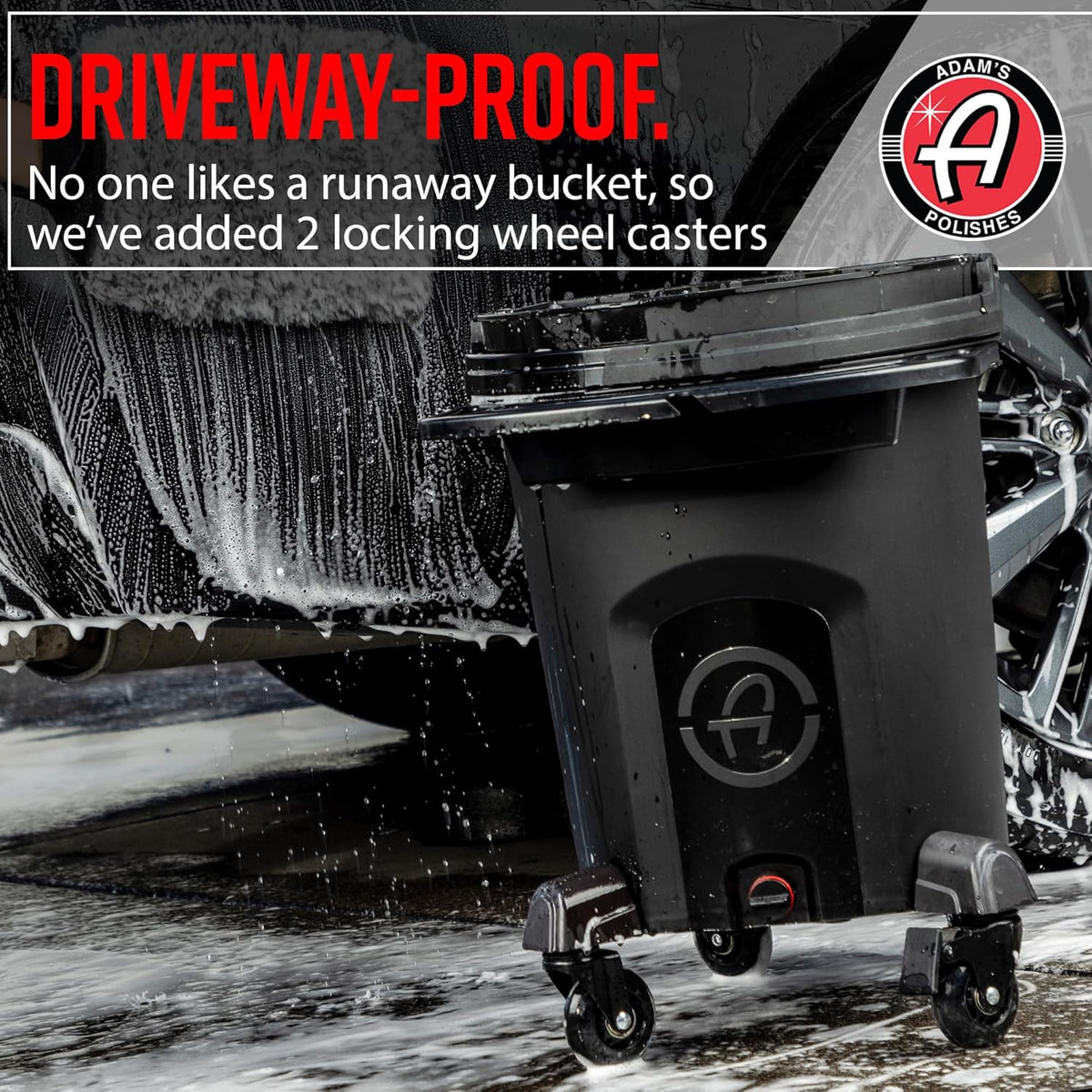 Adam's Complete Premium Detailing Bucket - Car Wash Bucket with Grit Guard, Seat Pad, Organization Rack, Drain Plug, 2 Locking Wheels | Innovative Detail 5 Gallon Bucket Kit System