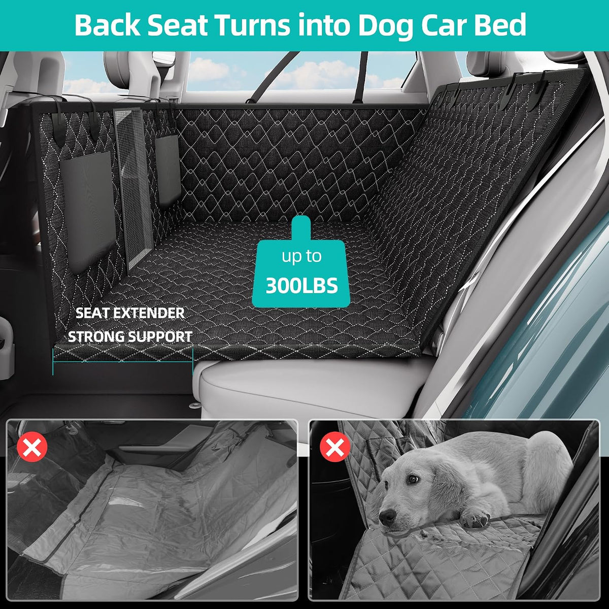 petalage Bench Dog Car Seat Cover for Back Seat Waterproof Seat Covers Durable Scratch Proof Nonslip, Protector for Pet Fur & Mud Washable Backseat Cover for Cars Armrest Compatible