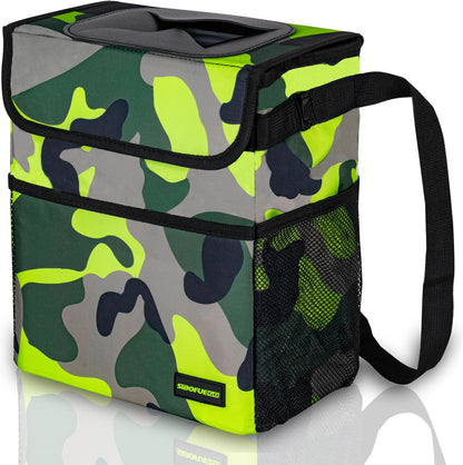 SIBOFUEGO Cute Car Trash Can with Lid – Multipurpose Collapsible Trash Bin for Car, Leak-Proof Organizer, Waterproof Garbage Can with Storage Pockets & Adjustable Straps, 2 Gallons (Black Leopard)