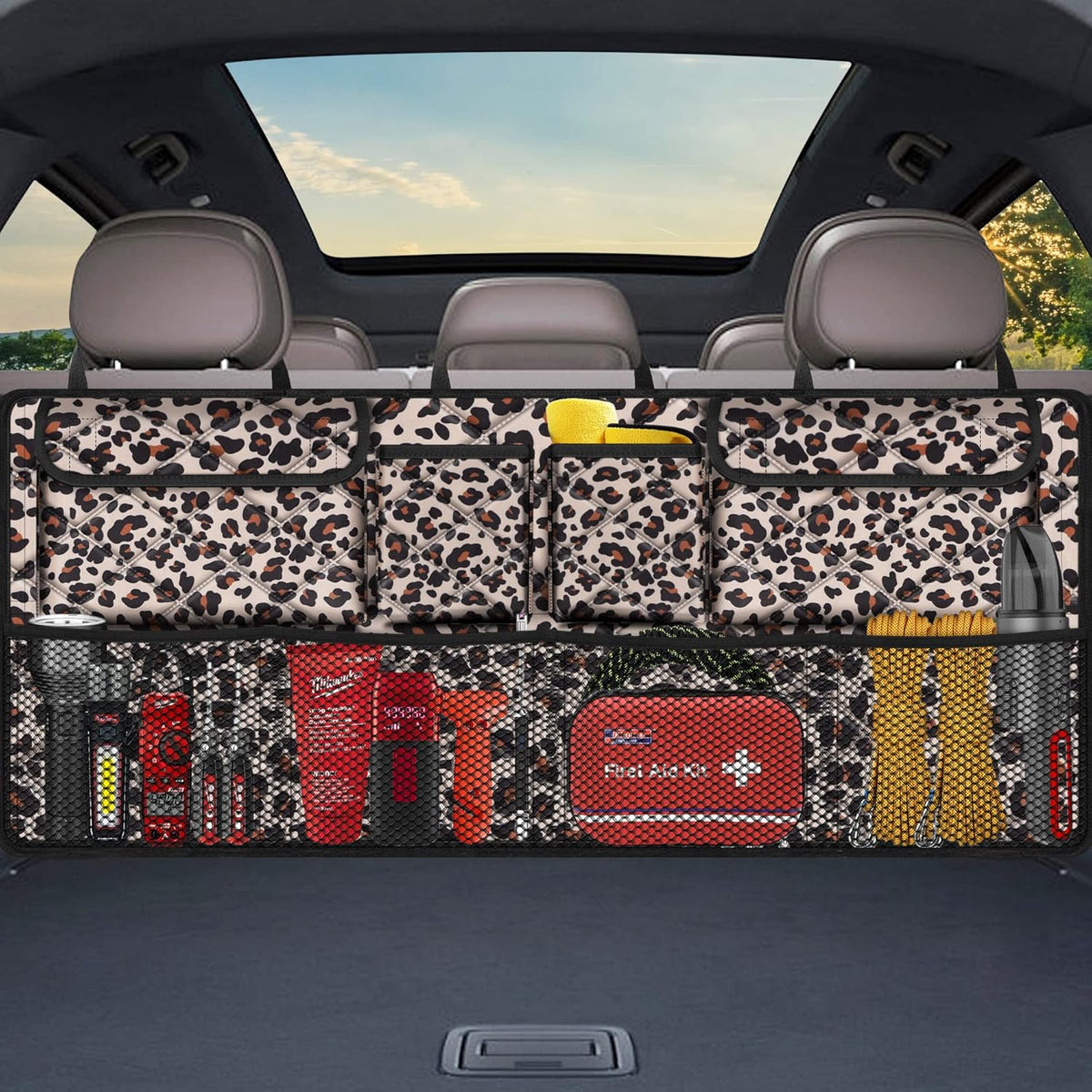 Femuar Car Trunk Organizer, Large Capacity Backseat Trunk Organizer (42"*18"), Collapsible Car Storage Bag with 8 Pockets, SUV/MPV/Truck - Black