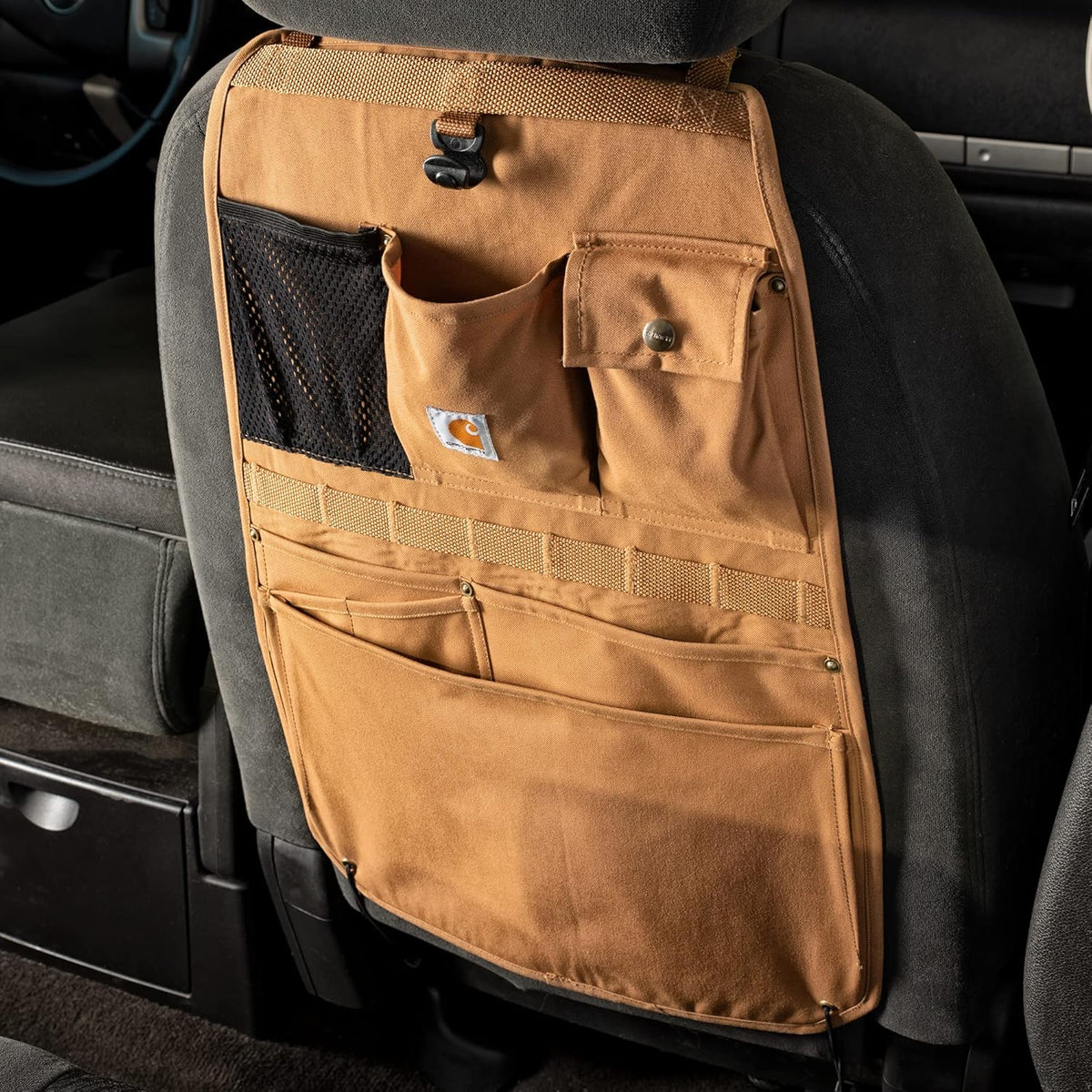 Carhartt Universal Nylon Duck Automotive Seat Back Organizer, Organization for Work and Kids, Black