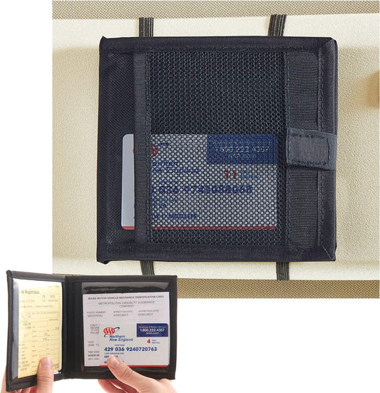 High Road Car Registration and Insurance Card Holder for Sun Visor, Glove Box or Console with 2 Clear Hidden Car Document Pockets