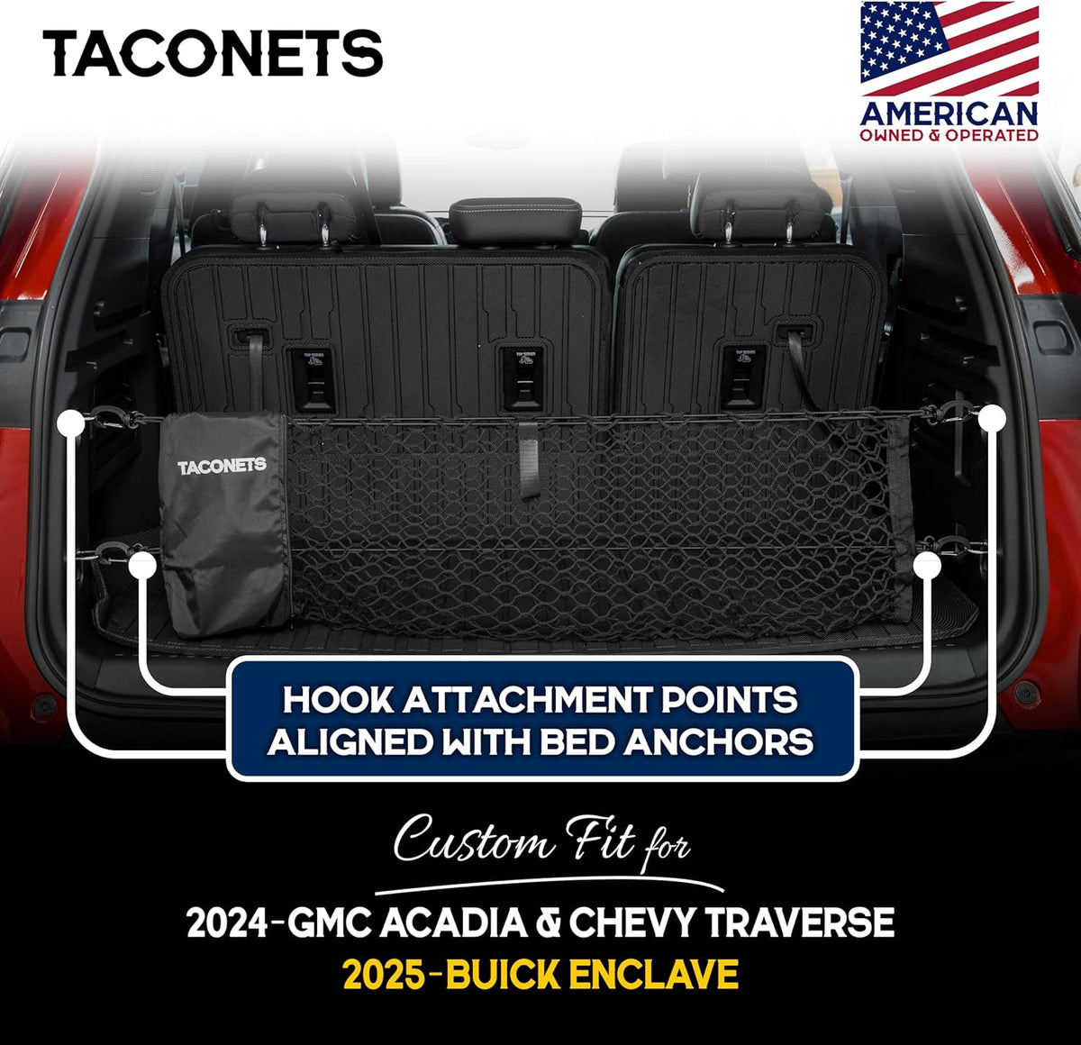 TacoNets Envelope Cargo Net for GMC Sierra & Chevy Silverado - Fits 2013-Current - Upgraded 5mm Bungee - Integrated Storage Bag - Heavy Duty Carabiners - Designed in USA