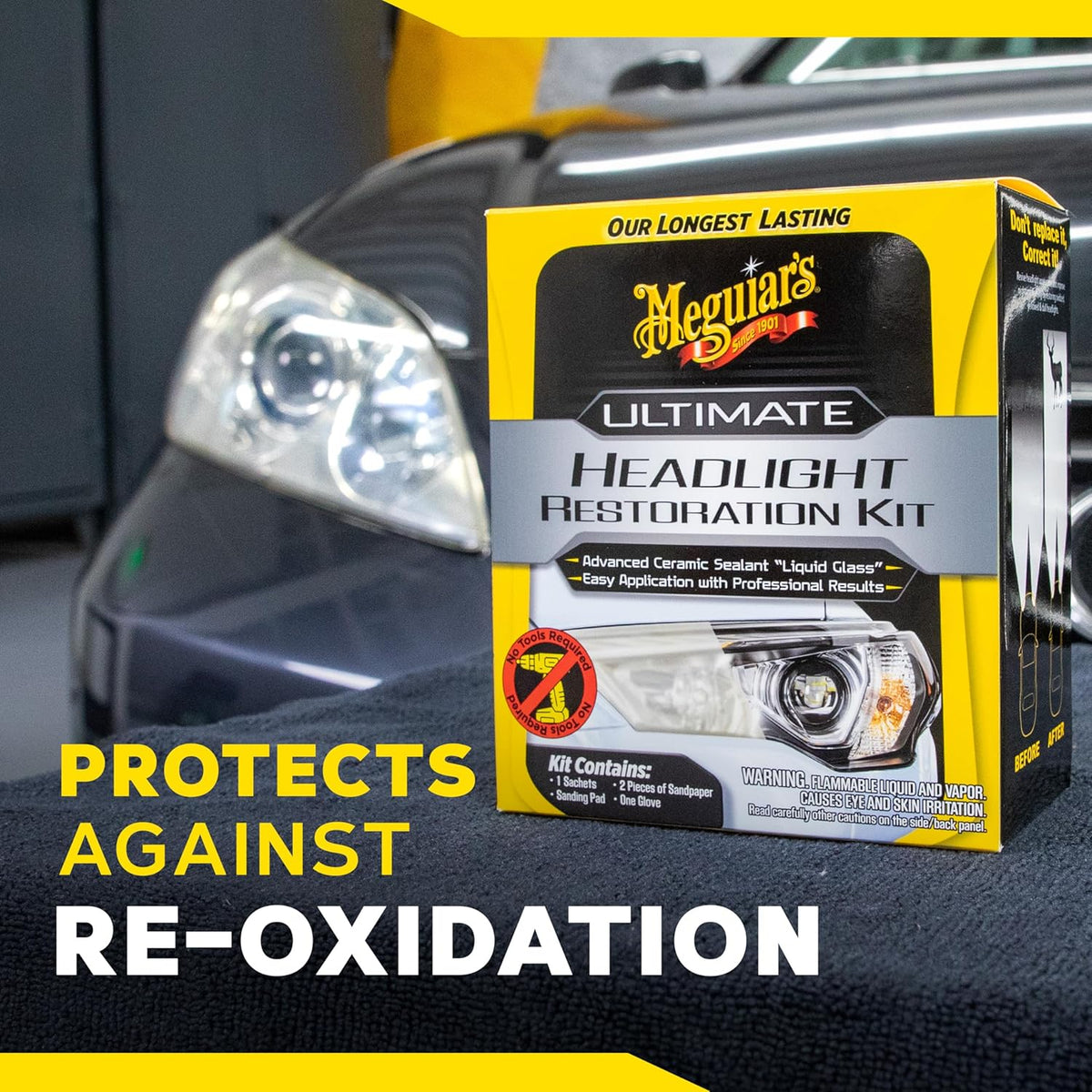 Meguiar's Two Step Car Headlight Restoration Kit, Headlight Cleaner Restores Clear Car Plastic and Protects from Re-Oxidation, Includes Coating and Cleaning Solution - 4 Count (1 Pack)