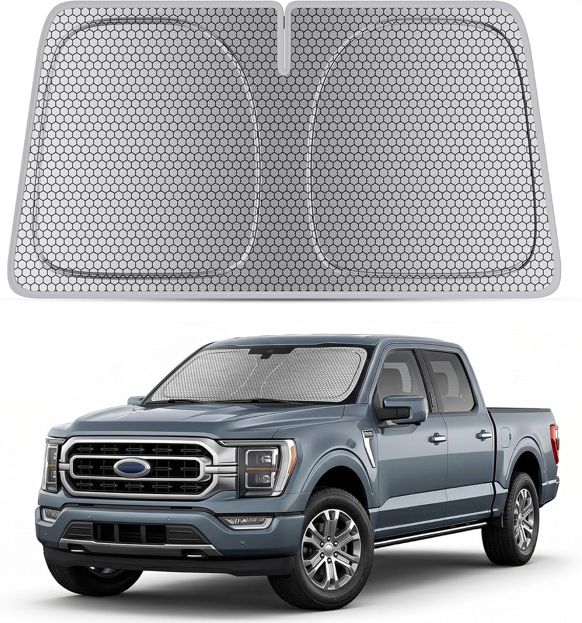 helloleiboo Graphene Car Windshield Sun Shade Car Sun Shade for Windshield with Heat Absorption Coating Foldable Design with UV Protection to Keep Your Car Interior Cooler Silver (X-Large-61 × 34 in)