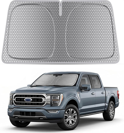 helloleiboo Graphene Car Windshield Sun Shade Car Sun Shade for Windshield with Heat Absorption Coating Foldable Design with UV Protection to Keep Your Car Interior Cooler Silver (X-Large-61 × 34 in)