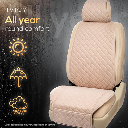 IVICY Faux Linen Front Car Seat Cover – Non-Slip Bucket Seat Protector for Most Cars, SUVs, Vans & Trucks – 1 Seat Cover, Machine Washable, Side-Airbag Friendly, Light Beige