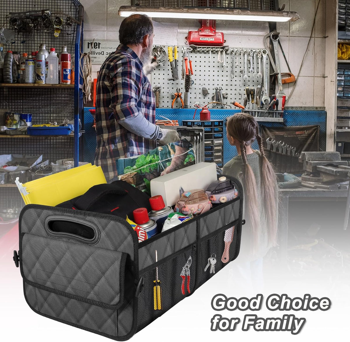 Deosk Car Trunk Organizer for SUV, Car Organizers and Storage with Reinforced Handles, Car Accessories for Women/Men 50LWaterproof Polyester Trunk Organizer, Black
