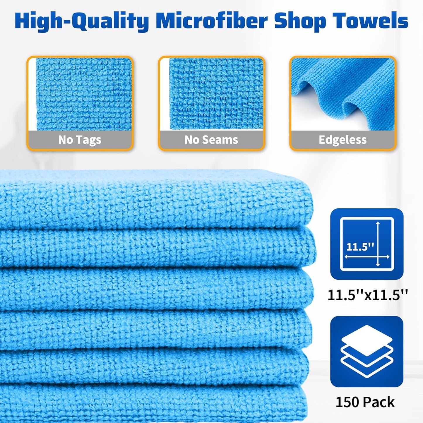 Microfiber Cleaning Cloth, 100 Pack Cleaning Rags Microfiber Towel Bulk Absorbent Lint-Free Wash Cloths, All-Purpose Shop Towels for Cars, Automotive, Garage, Home & Kitchen 11.5"*11.5"