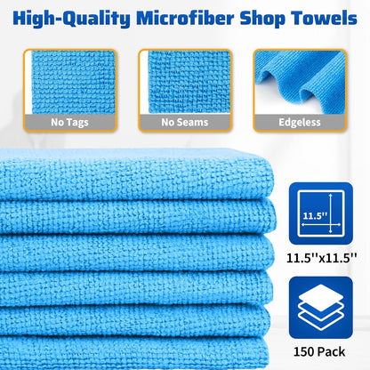 Microfiber Cleaning Cloth, 100 Pack Cleaning Rags Microfiber Towel Bulk Absorbent Lint-Free Wash Cloths, All-Purpose Shop Towels for Cars, Automotive, Garage, Home & Kitchen 11.5"*11.5"