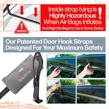 RoofPax 23 cft. Extra Waterproof Rooftop Cargo Carrier Bag, Double Weatherproof Zippers,10 Heavy-Duty Tie-Down Straps fit Cars with/Without a Rack or Side Rails, Safety Hooks Included