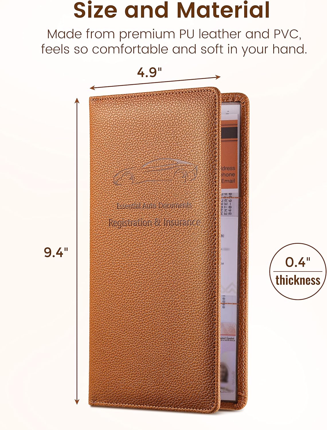 Yarnic Car Registration and Insurance Holder, Pu Leather Car Registration and Insurance Card Holder Car Document Holder for Cards, Essential Document, Driver License (Pink)