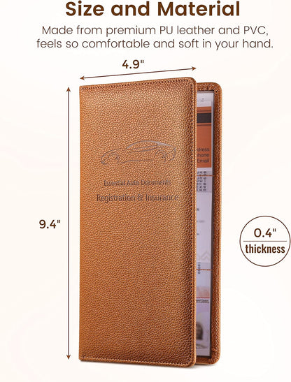 Yarnic Car Registration and Insurance Holder, Pu Leather Car Registration and Insurance Card Holder Car Document Holder for Cards, Essential Document, Driver License (Pink)