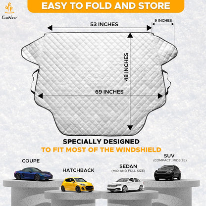 EcoNour Windshield Cover for Ice and Snow - Universal Fit for Car, SUV, Truck, Heavy Duty 600D Oxford Fabric Frost Protector for Ice & Sleet, Includes Anti-Theft Straps, Medium (69"x42")